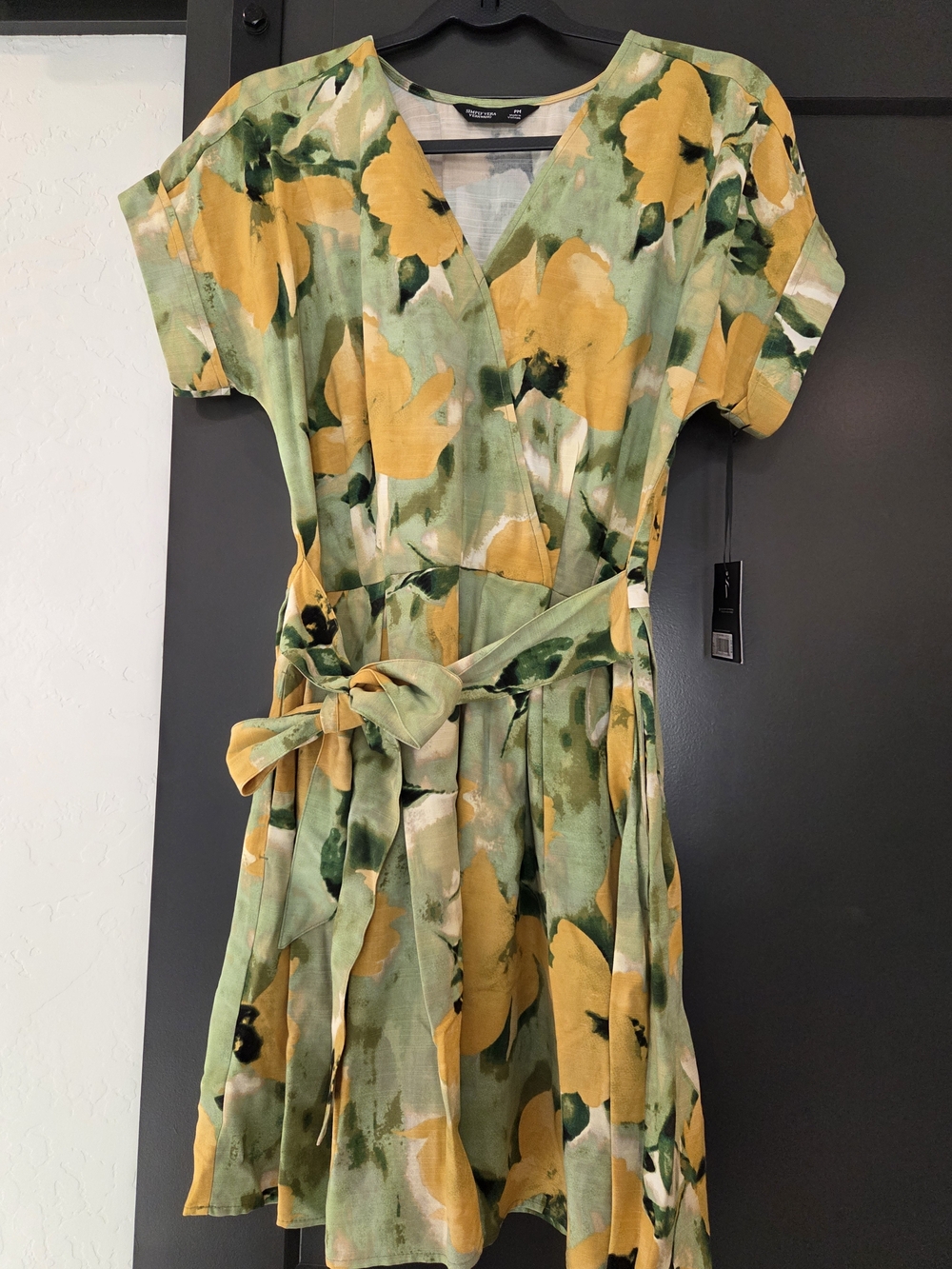 Simply Vera Vera Wang Green and Yellow Floral Wrap Mini Dress